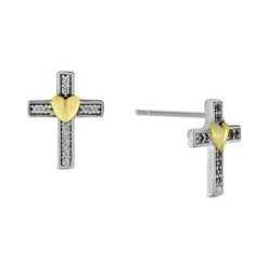 Best Sale 🛒 Giani Bernini Cubic Zirconia (1/5 Ct. T.w.) Heart Cross Stud Earrings In Sterling Silver ✔️