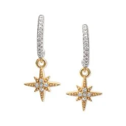 Outlet 👍 Giani Bernini Cubic Zirconia Star Dangle C Hoop Earrings In Sterling Silver & Gold-Plate, Created For Macy's Two Tone 🌟 -Giani Bernini Shop unnamed file 2603