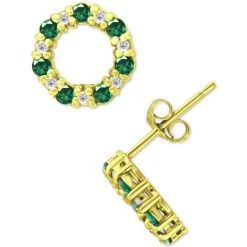 Budget π Giani Bernini Lab-Created Green Quartz & Cubic Zirconia Circle Stud Earrings In 18k Gold-Plated Sterling Silver, Created For Macy's π