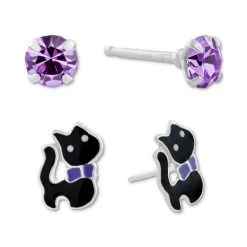 Best reviews of 😉 Giani Bernini 2-Pc. Set Crystal Solitaire & Enamel Cat Stud Earrings In Sterling Silver, Created For Macy's Black/white 🛒