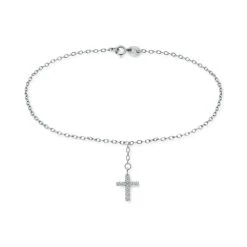 Coupon 🥰 Giani Bernini Cubic Zirconia Dangle Cross Ankle Bracelet In Sterling Silver, Created For Macy's ✨