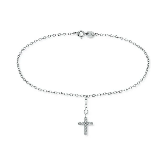Coupon 🥰 Giani Bernini Cubic Zirconia Dangle Cross Ankle Bracelet In Sterling Silver, Created For Macy's ✨ 1 Coupon 🥰 Giani Bernini Cubic Zirconia Dangle Cross Ankle Bracelet In Sterling Silver, Created For Macy's ✨