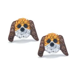 New ⌛ Giani Bernini Brown And White Pave Crystal Dog Face Stud Earrings Set In Sterling Silver White/brown 🌟