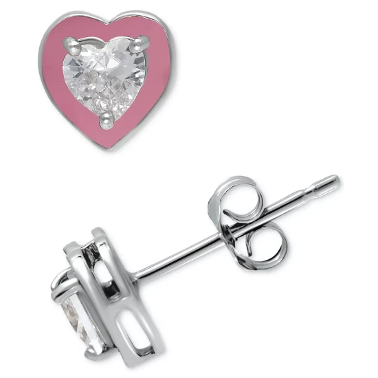 Cheap ⭐ Giani Bernini Cubic Zirconia Pink Enamel Heart Stud Earrings, Created For Macy's Gold Over Silver ✔️ 4 Cheap ⭐ Giani Bernini Cubic Zirconia Pink Enamel Heart Stud Earrings, Created For Macy's Gold Over Silver ✔️ - Image 4